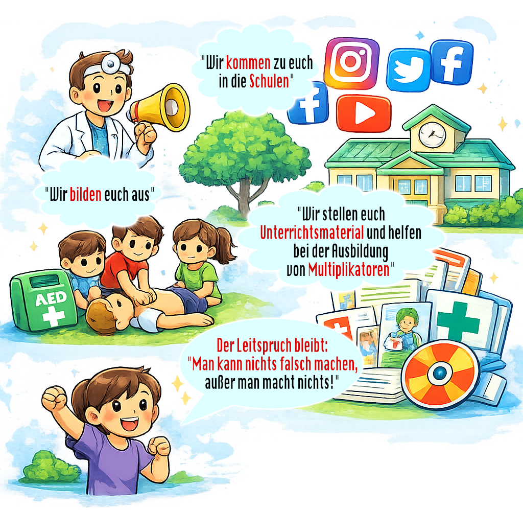 Konzeptgrafik: Prüfen – Rufen – Drücken