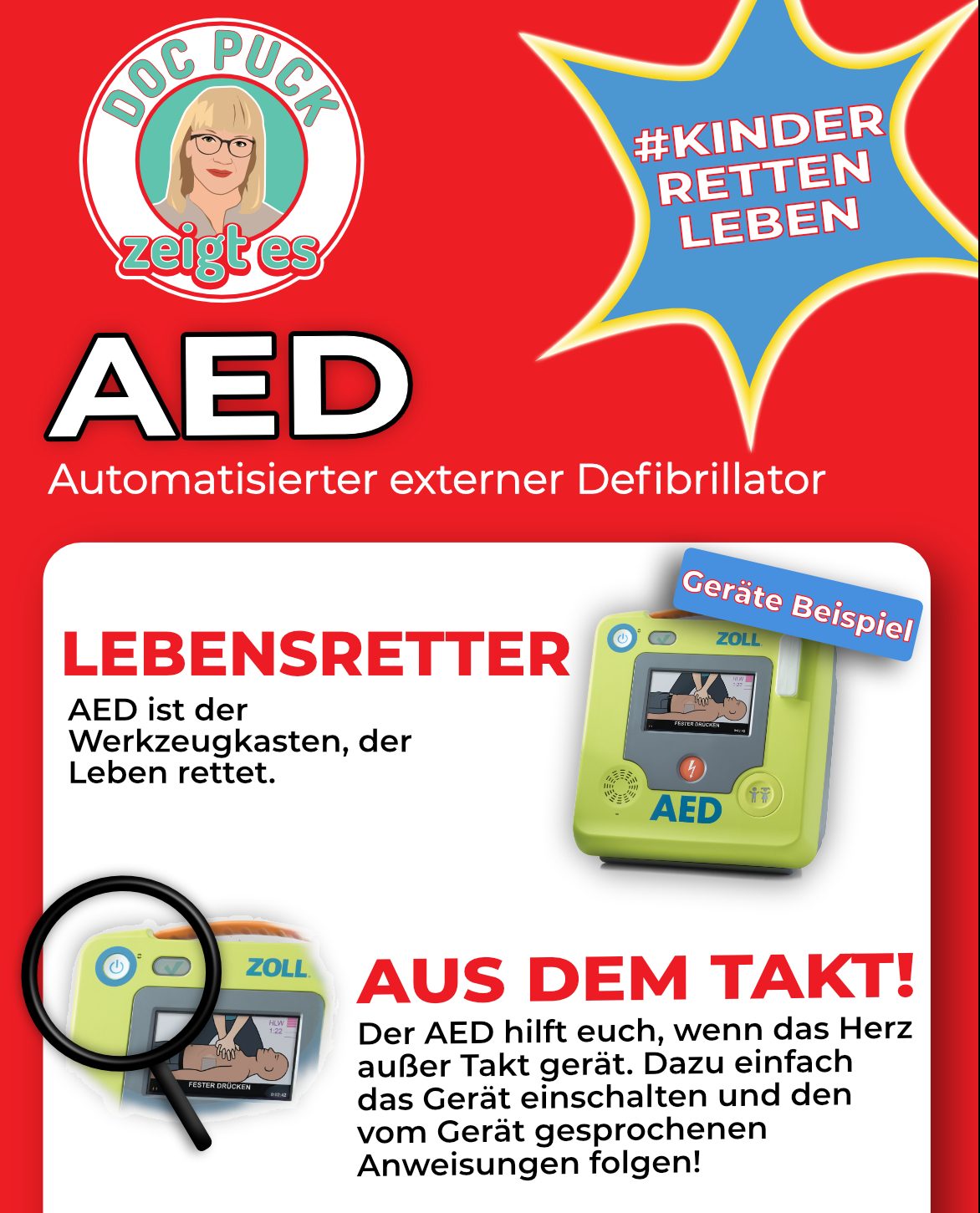 Neuer Flyer AED - Doc Puck zeigt es! Kinder retten Leben Flyer